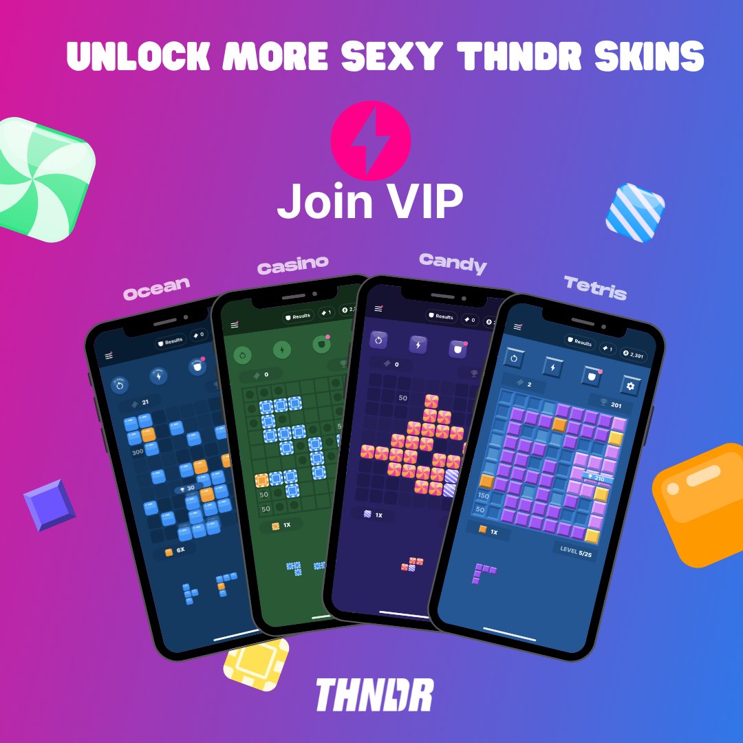 Experience Bitcoin Blocks in different sexy THNDR skins. 

🔓Unlock new Bitcoin Block skins when you join VIP. 

Learn about what else you get when you join VIP in this thread 🧵👇