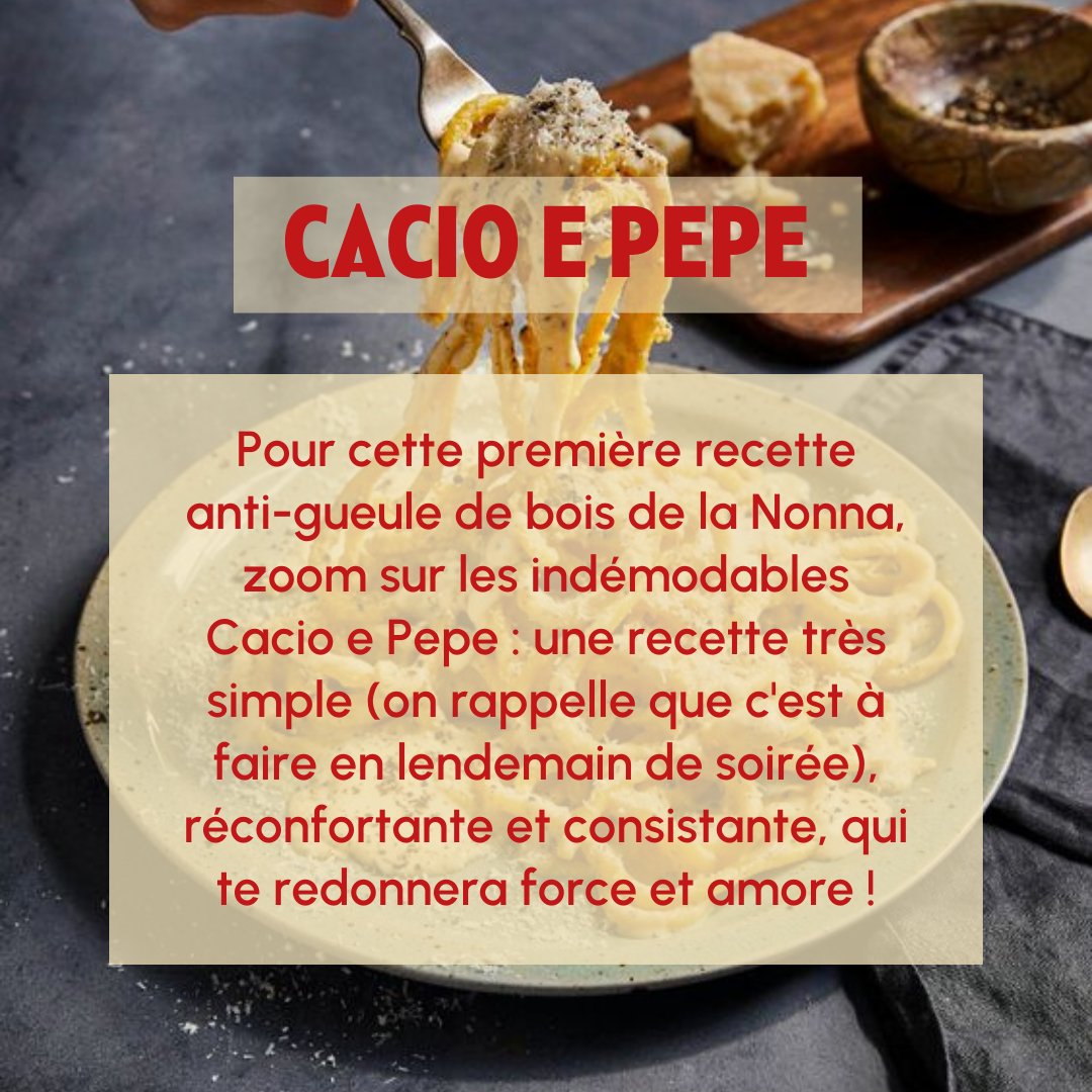 Alcoool1's tweet photo. BUON APPETITO ! 🍽 #1 

Première édition des recettes de la Nonna : anti-gueule de bois, simples, réconfortantes et bien cheesy, les indémodables Cacio e Pepe ragazzi ! 

Parce que quoi de mieux qu'un gros plat de pâtes pour retrouver tous tes points de vie? Version un peu pimpée https://t.co/3xGDnqaMAU