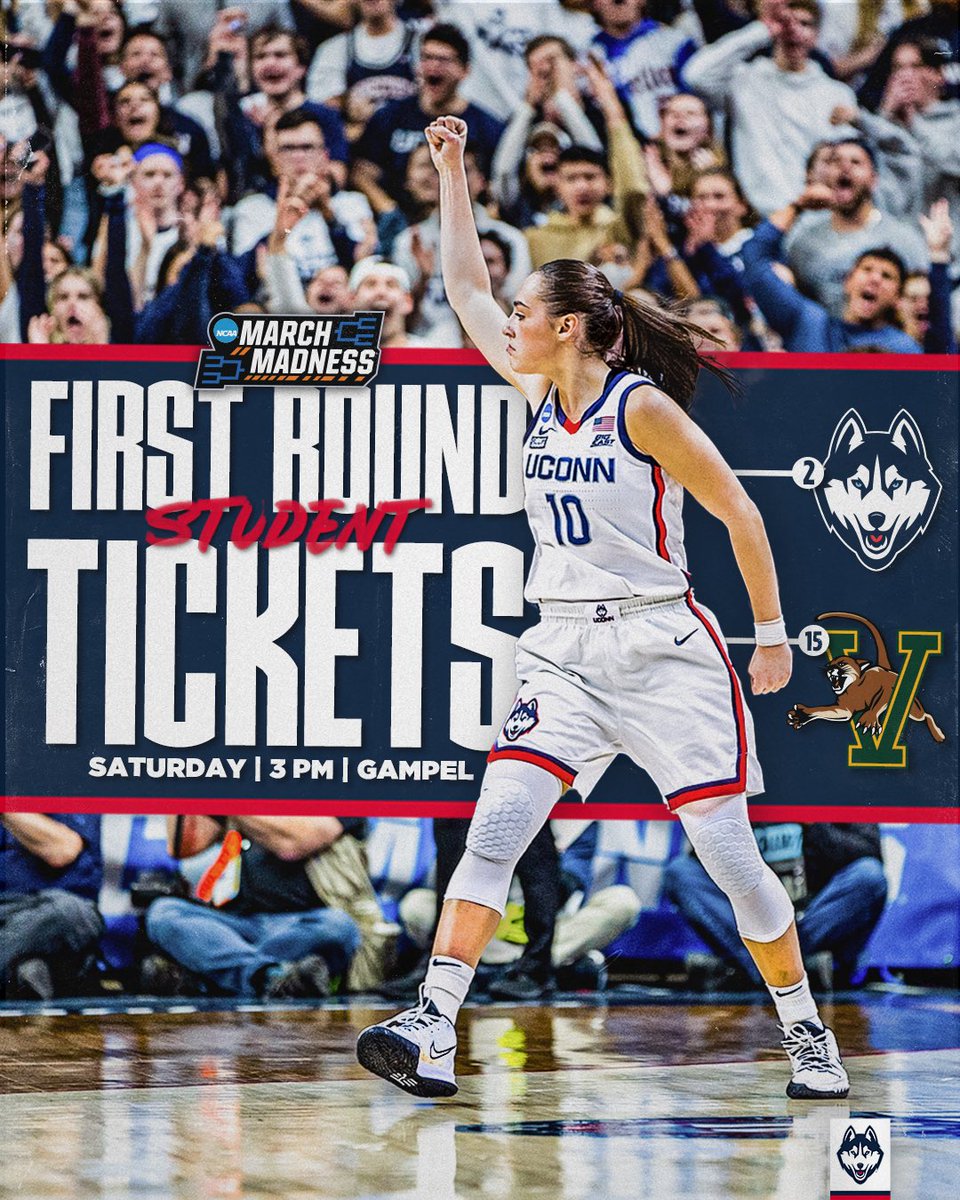 UConnStudents's tweet photo. ⚠️FREE FIRST ROUND TICKETS SATURDAY⚠️

🎟️Visit the North Entrance box office for your FREE student ticket on Saturday

#UConnStudents https://t.co/99OlranQ6I