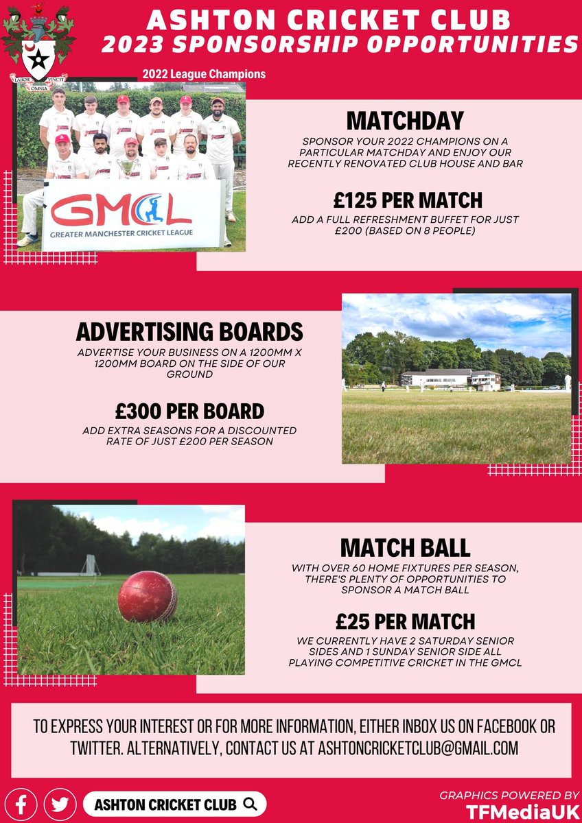 SPONSORSHIP AT ASHTON

Take a look at what we have on offer this season. 

Interested? Contact details on the flyer

Thanks to Luke at TFMediaUK for the graphics.