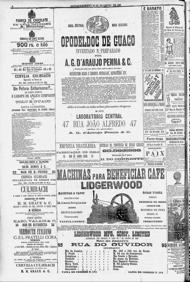 ProImperio's tweet photo. Publicidades do jornal O Paiz em meados de 1889.
#impériodoBrasil #monarquia #história #publicidades #monarquistas https://t.co/SEWSg8pHjx