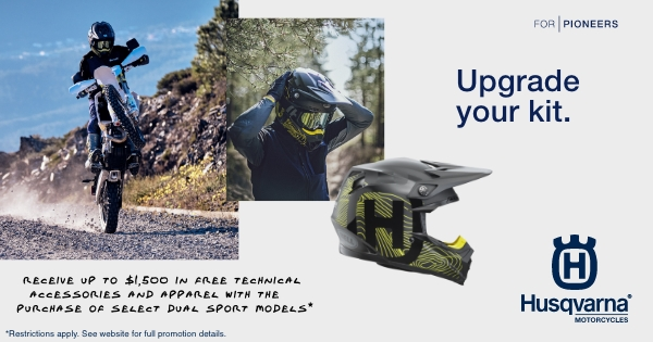 Lethbridgehonda's tweet photo. UPGRADE YOUR KIT with up to $1,500 to spend on TECHNICAL ACCESSORIES and APPAREL with the purchase of select HUSQVARNA MOTORCYCLES Dual Sport models at Lethbridge Honda Centre. Exclusions apply, contact us today for more info. https://t.co/t5ygdyCaQt https://t.co/2QhnHqp2BV