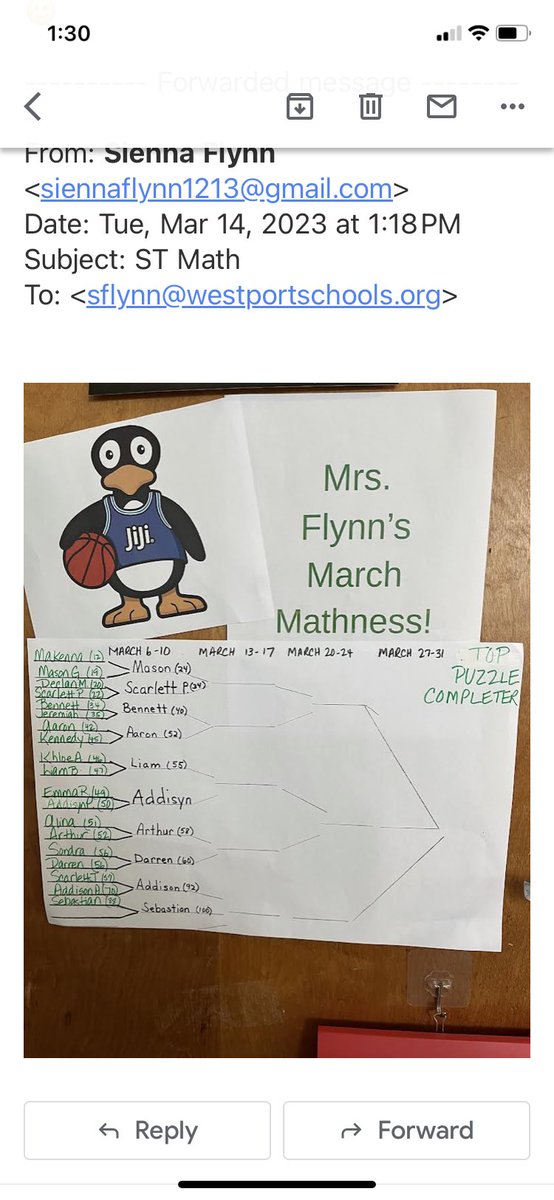 KellyDe911's tweet photo. Mrs Flynns’ March mathness on its way!!! Way to go!!!@STMath #marchmathness https://t.co/Co2AvF0mm0