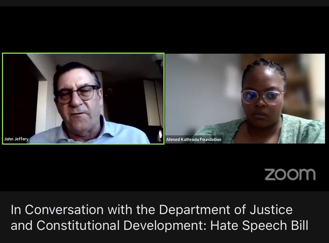 [MUST WATCH]

Incase you missed todays event with the <a href="/DOJCD_ZA/">The DoJ & CD</a> Deputy Minister John Jeffrey  talking about prevention and combating of hate crimes and the  hate speech bill.  

Watch here :bit.ly/3YGYFQ4

#UniteAgainstRacism