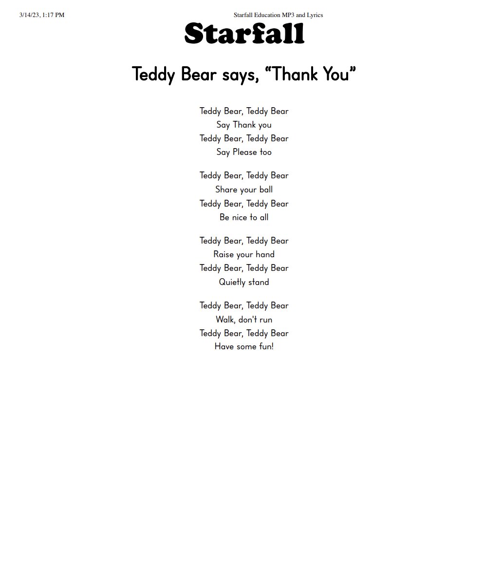 Starfalledu's tweet photo. Did you know that you can print the lyrics to Starfall's Sing-Along's?
https://t.co/llmZ3K4AqM
#lyrics #singandlearn #learningwithStarfallisfun #freemusiclyricsforkids https://t.co/V06QpyrQhF