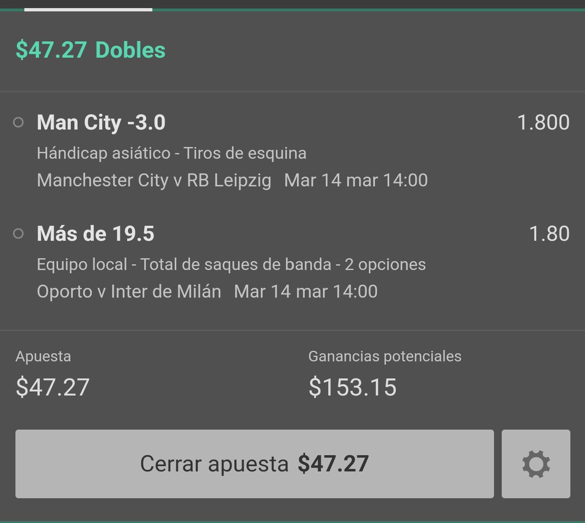 _analisisregio's tweet photo. Así vamos hoy para la #BenditaChampions #ChampionsLeague 
#ManCity vs #Leipzig 
#Oporto vs #InterMilan 
#FreePick https://t.co/pRMCRvlG1q