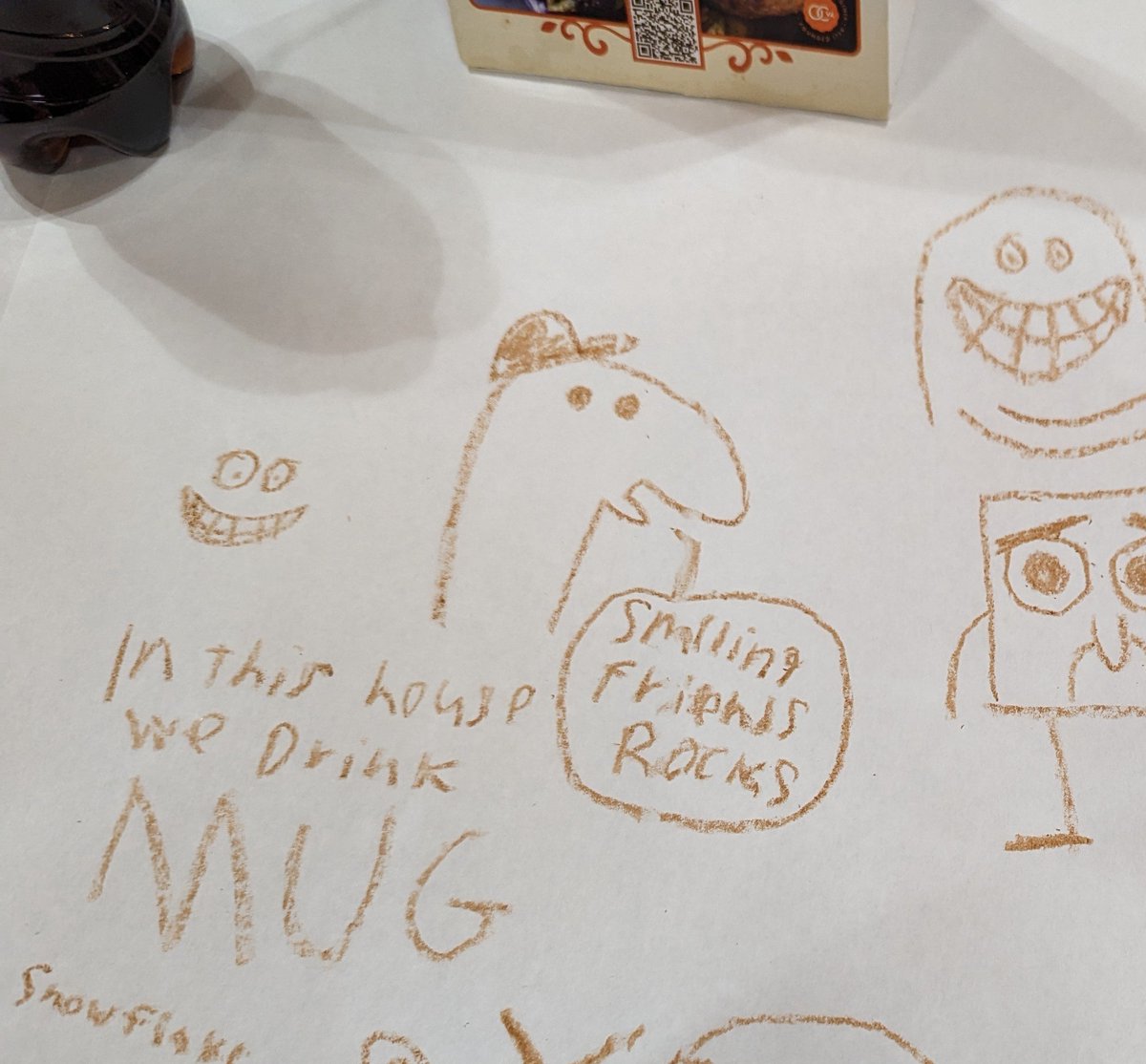 cryogenicninja6's tweet photo. Forgot to post this but I went to a BBQ place with grandparents and I drew on the table https://t.co/Rb4l29w8dn