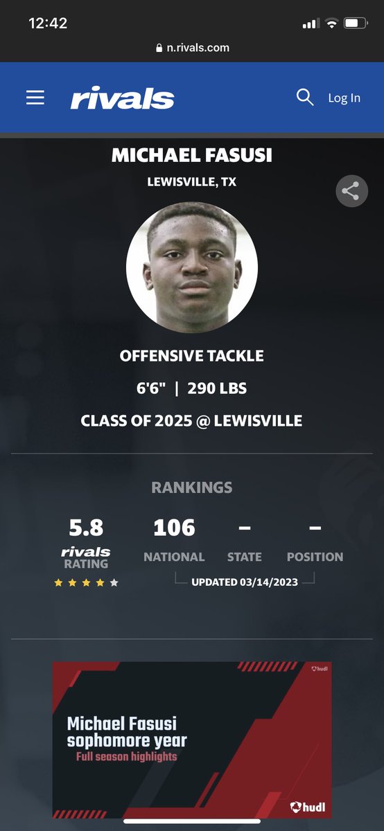 Michael_fasusi7's tweet photo. More than grateful for the 4🌟 rating @Rivals https://t.co/pd6vEwgXGV