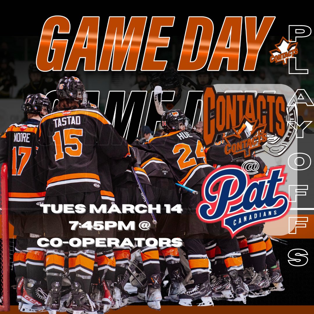 🔥HERE WE GO🔥 #smu18aaaahl 
ROUND 2, GAME 1 TONIGHT 
<a href="/saskcontacts/">Saskatoon Contacts</a> visit <a href="/aaapatcanadians/">Regina Pat Canadians</a> 
for their 1st match in the best-of-5 series. LET’S GO CONTACTS!! 💥