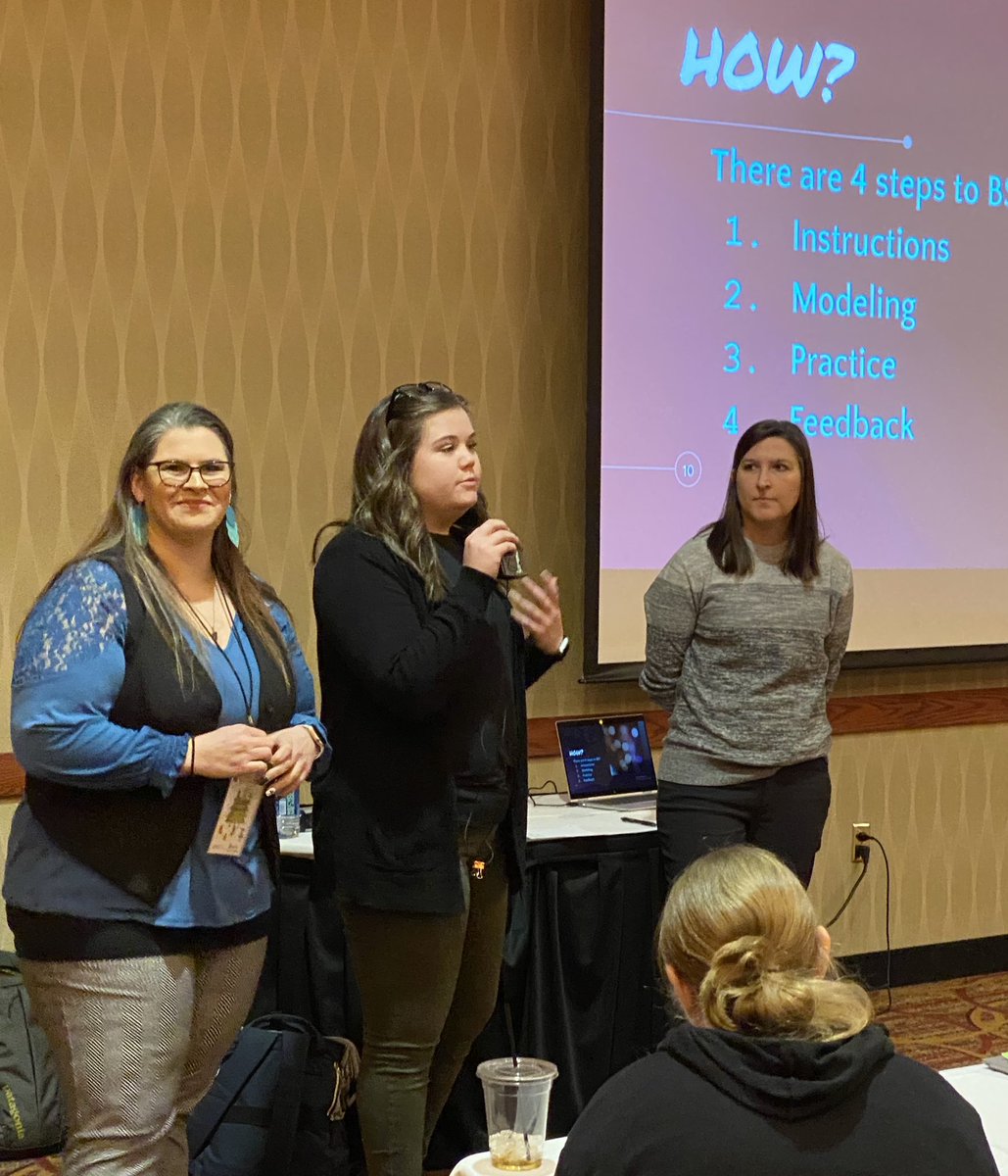 phubert's tweet photo. K12 education rockstars Amanda Barton, Kelsey Klosterman, and Julie O’Donnell from Brookings School District showcasing expertise and evidence based behavior instructional practices at the @sddoe State SPED Conf 2023 @TCFoster29 @SuptWillert #TeachTheBehavior #ExpertInstruction https://t.co/EmiUIxOrTk