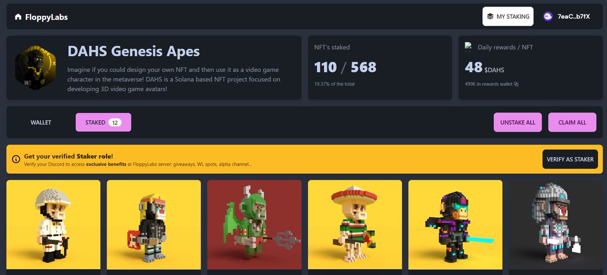 DAHSNFT's tweet photo. ๐จ Moved Our Genesis NFT Staking Over To @FloppyLabs โผ๏ธ - We Loved Floppy's UI/UXโค๏ธ
LFG! We Are Close To Hitting 50% Staked Soon!๐
#DAHSDaCoolOne
New Site: https://t.co/Jx7ZV2Z198 โ
๐ชMake Sure To Move All Your Apes Over From The Old Staking Site To Collect Hourly Rewards! https://t.co/zC8hJwp43X