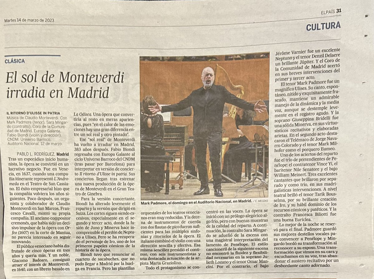 pablolrguez's tweet photo. Crítica de ‘Il ritorno d’Ulisse in patria’, de #Monteverdi, del pasado domingo en el @cndm_inaem, con #Mingardo, #Padmore, #Biondi y #EuropaGalante, hoy en @el_pais ⤵️ https://t.co/RcdEEDvdni