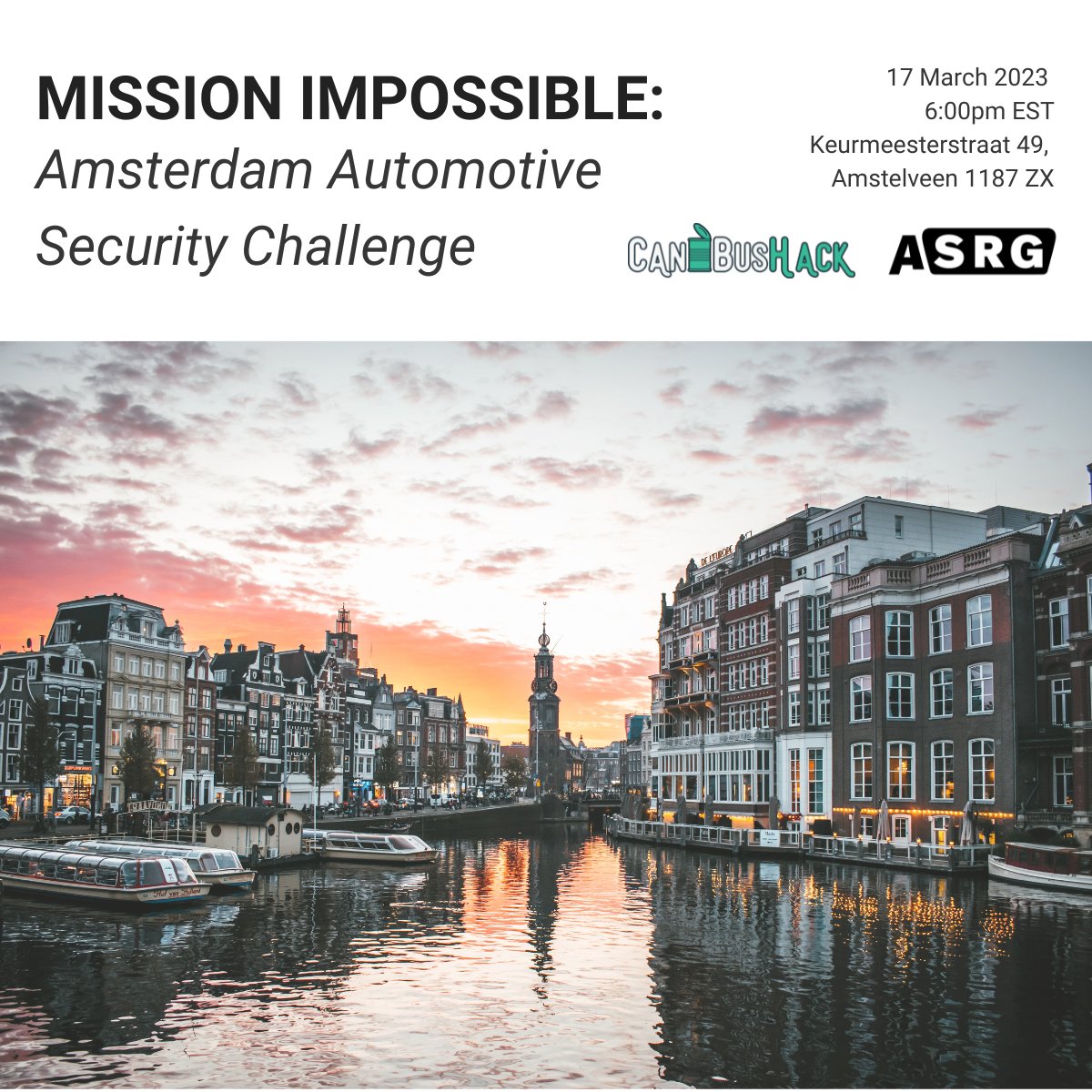 Are you ready to accept the challenge? Join us in Amsterdam for the Automotive Security Challenge on Friday, 17 March!

Register via this link lnkd.in/dBrsAPNc

#ASRG #ASRGAMS #AutomotiveSecurity