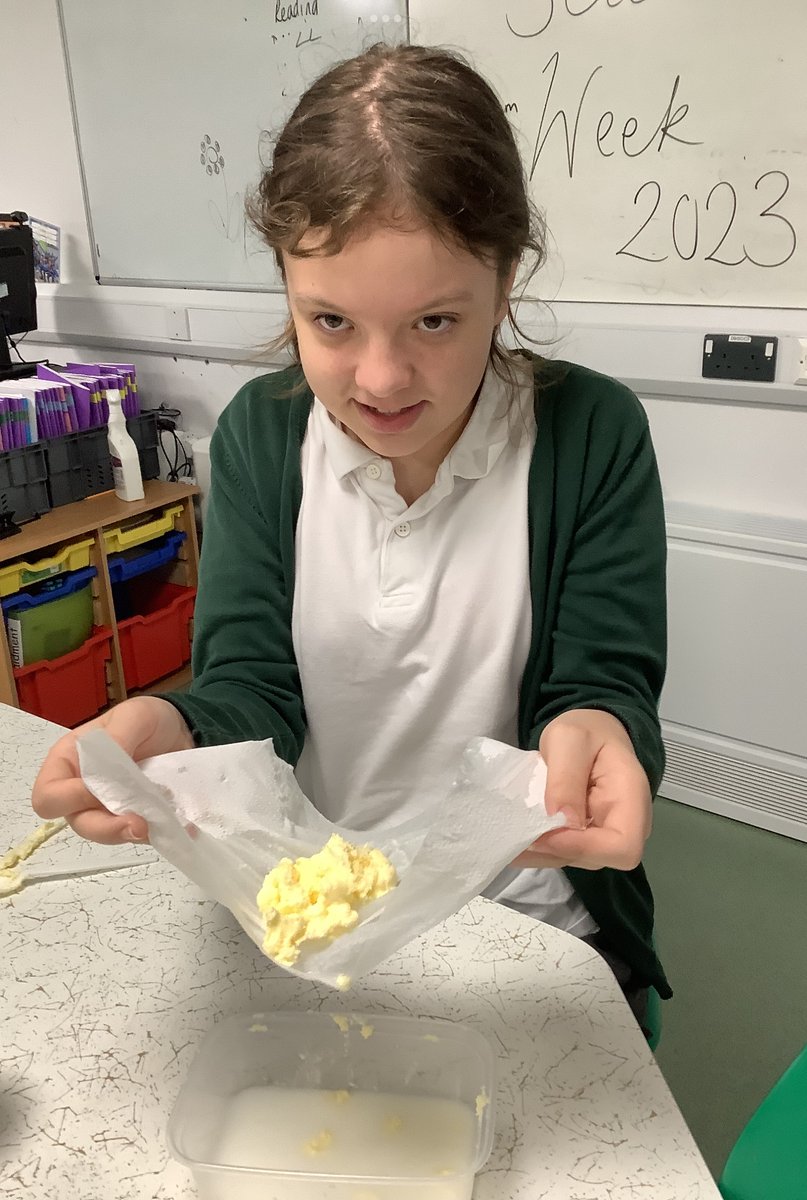 CoppiceAcad's tweet photo. This week is British Science Week  and students have been looking at the connection between cream and butter, milk and cheese.  They have made their own butter from cream and cheese from milk- and have all taste tested their own products. #BritishScienceWeek @ScienceWeekUK https://t.co/x0g41IkY50
