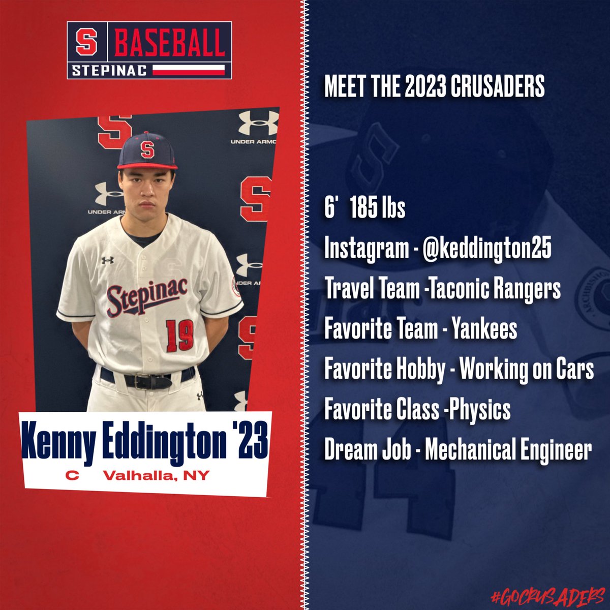 Step_Baseball's tweet photo. Meet the Crusaders! We continue to feature the members of our 2023 Varsity Baseball Team with Seniors Kenny Eddington, Andre Delango & Josh Fernandez! #GoCrusaders #WILL
#StepinacHighSchool #StepinacBaseball @StepinacHS @StepinacSports https://t.co/me9cI7NtN7