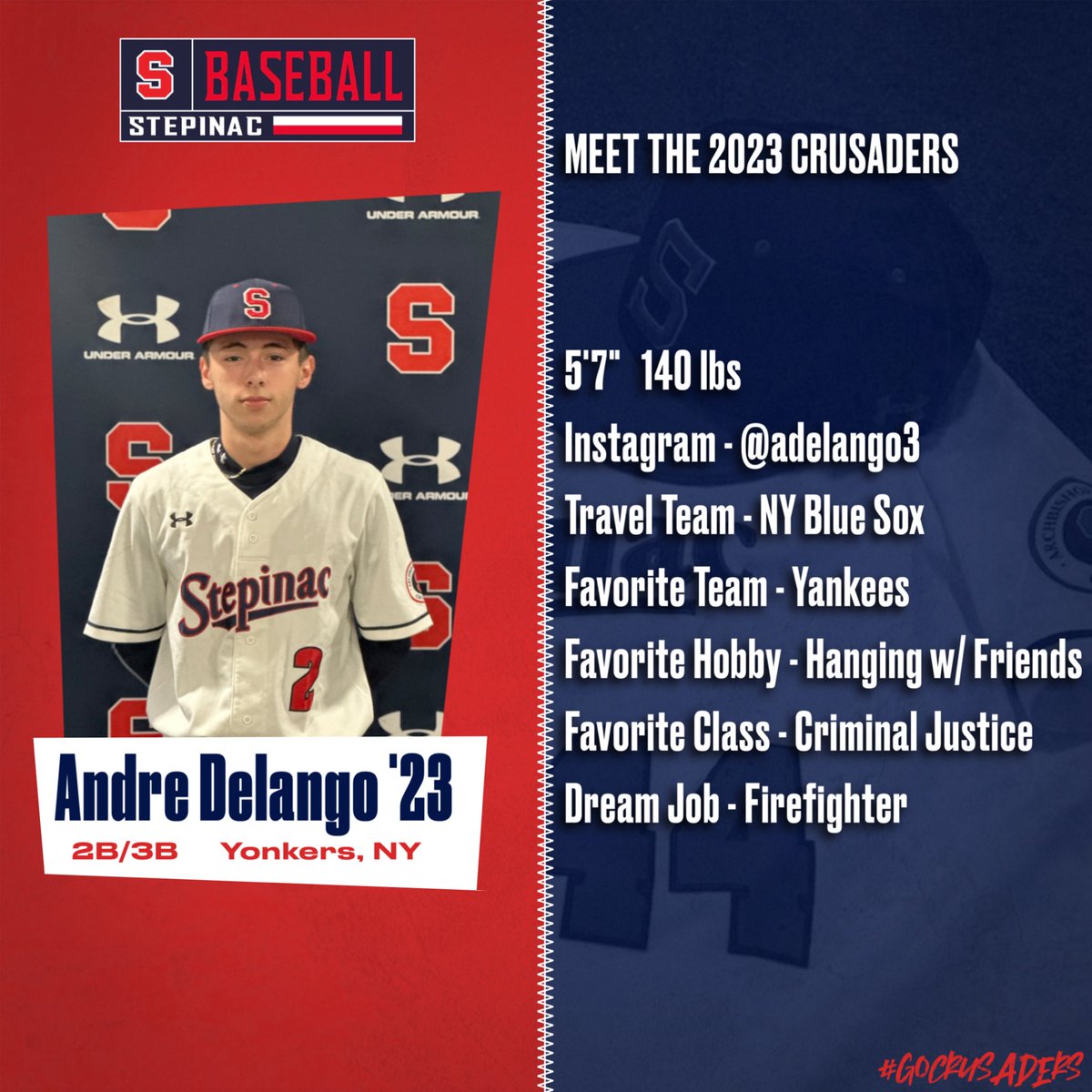 Step_Baseball's tweet photo. Meet the Crusaders! We continue to feature the members of our 2023 Varsity Baseball Team with Seniors Kenny Eddington, Andre Delango & Josh Fernandez! #GoCrusaders #WILL
#StepinacHighSchool #StepinacBaseball @StepinacHS @StepinacSports https://t.co/me9cI7NtN7