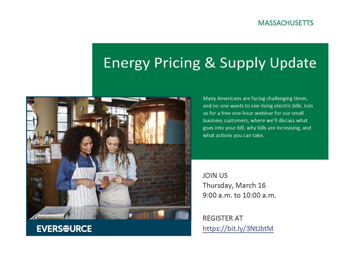 CambridgeChambr's tweet image. #MemberEvent Energy Pricing &amp;amp; Supply Update Webinar with @EversourceMA. Join Eversource March 16th to learn about the ways you can reduce your energy use and costs. business.cambridgechamber.org/events/details…