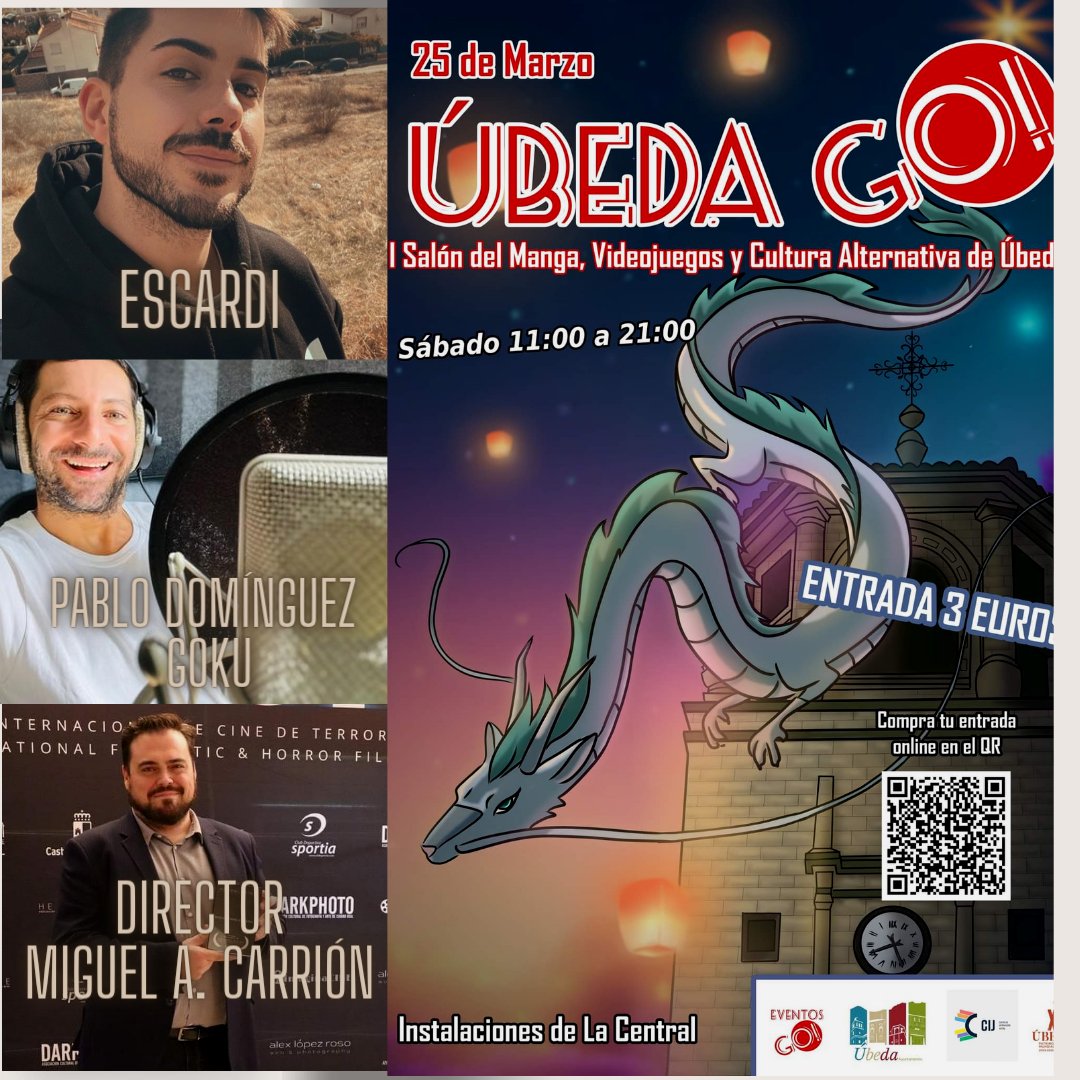 EventosGoFF's tweet photo. Los geniales invitados que tendremos en la primera edición de #ubedago @PabloDLagares @escardi y el director Miguel A. Carrión https://t.co/Z0A3tH9DMR