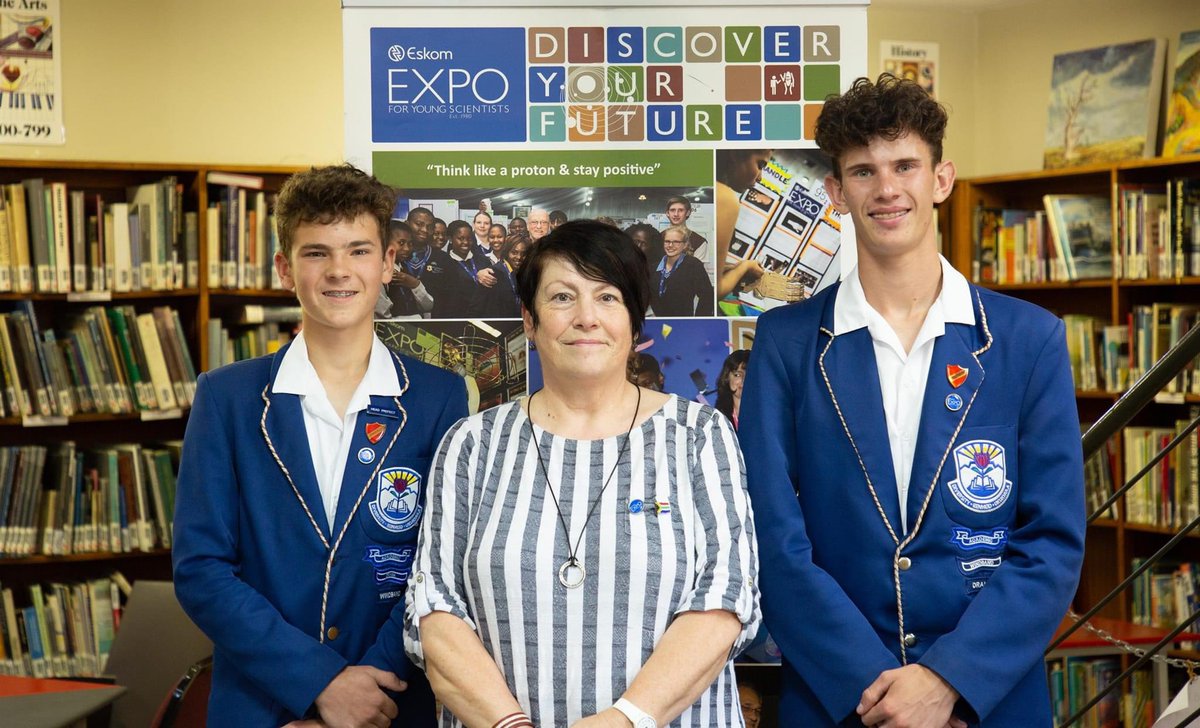 Exposcience's tweet photo. 1/3 #DiscoverEskomExpo Fabulous send-off celebration today for Matthew Redfern and Joseph Gibbon as they do their final prep for #IFEST2. Generously hosted by Pinelands High School. Speeches were given by Ms Suanne Rampou representing the @WCEDnews https://t.co/2aEWBcqOGf