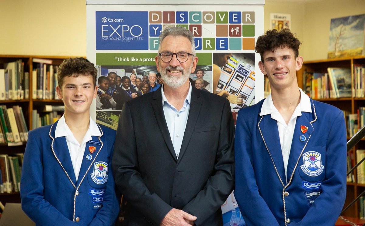 Exposcience's tweet photo. 1/3 #DiscoverEskomExpo Fabulous send-off celebration today for Matthew Redfern and Joseph Gibbon as they do their final prep for #IFEST2. Generously hosted by Pinelands High School. Speeches were given by Ms Suanne Rampou representing the @WCEDnews https://t.co/2aEWBcqOGf