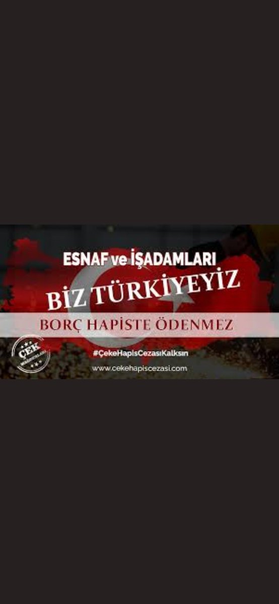 Doları Esnaf yükseltmedi.
Rus Uçağını Esnaf Düşürmedi
Papazı Esnaf tutuklamadı
Pandemiyi Esnaf Çıkarmadı
Esnaf;
Vergi ödedi
Devletine sahip çıktı
İşleri bozuldu,
Devlet şimdi 5 YIL ESNAFI HAPSE atıyor

ÇEK BORÇLARINA AF GELMELİ

EsnafSuçlu DeğilBorçlu

<a href="/RTErdogan/">Recep Tayyip Erdoğan</a> <a href="/mehmedmus/">Dr. Mehmet Muş</a>