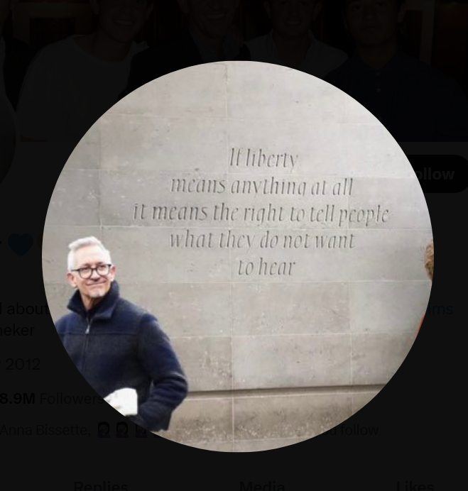 dave43law's tweet photo. Respect for @GaryLineker for changing his profile pic
#ToriesOut250 #SunakOut141 #GeneralElectionNow https://t.co/ZMa6qXL6Vj
