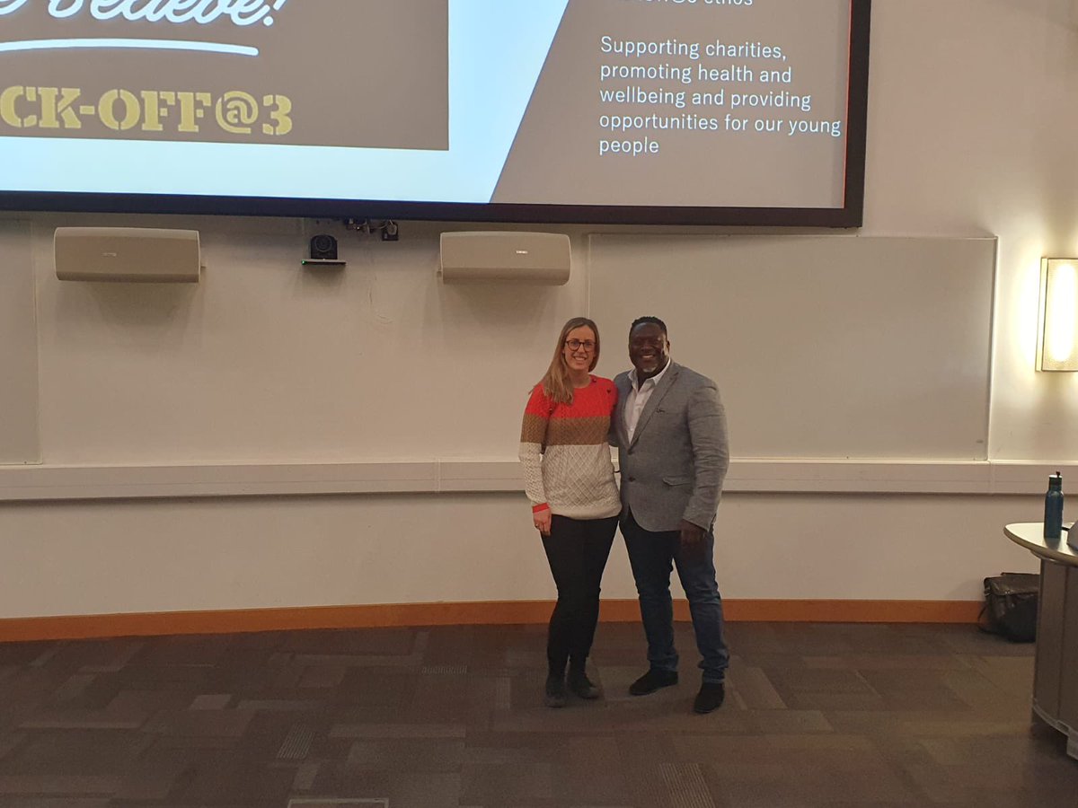 KickOffAt3's tweet photo. @AimeeNeaverson Absolutely honoured to be in attendance @AngliaRuskin today whilst presenting to your students the wonderful impact of Kickoff@3 &amp; those involved, including young Rhiann. Delighted that volunteers from your university have already come forward wanting to give back &amp; support 🙏🏾❤️ https://t.co/wfPKhjYX4Q