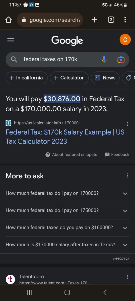 maka0sjsb's tweet photo. @Byusanfran21 @N76247476Man Lol you are saying exactly what I said, just larger numbers. 30,800 federal and 7,500 state of Colorado making 170k you pay 38,300. So no you wouldn't pay 24k https://t.co/qihsc8xTTZ