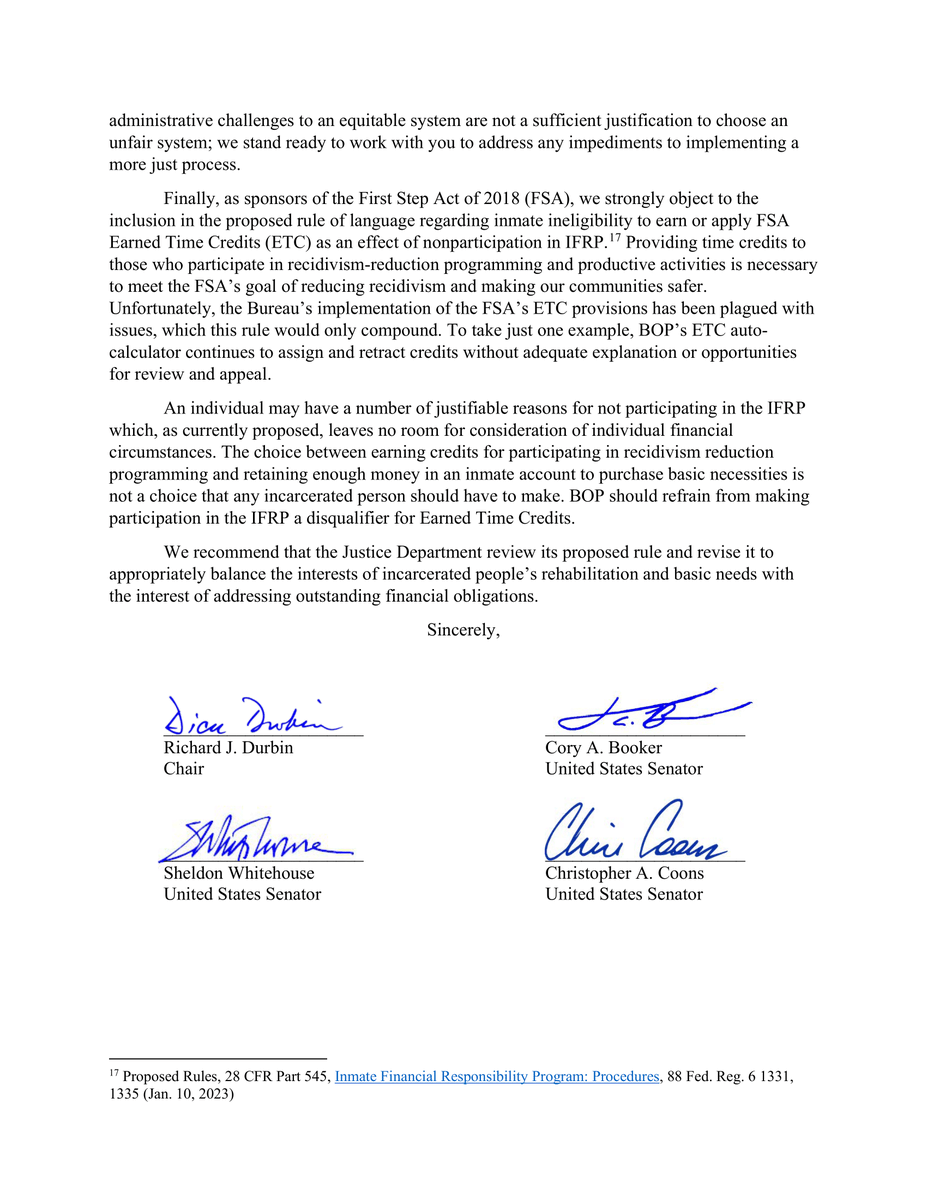 This continues the Committee’s call for the Bureau of Prisons to take reasoned, measured steps to bring greater accountability to inmate financial accounts.

FULL LETTER ⬇️