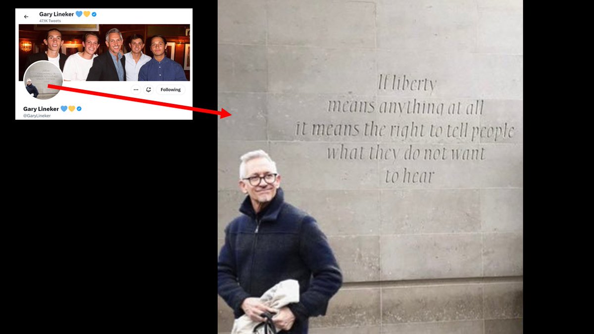 MikeDLondon's tweet photo. "Liberty...means the right to tell people what they do not want to hear"

Lineker's new profile pic must be a reference to the return of commentary on MOTD...🤔

#IStandWithGaryLineker #toriesout #toryfascists #sackSharp #sackDavie https://t.co/y3mX1tXZH5