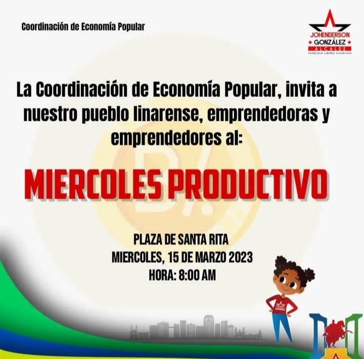 La coordinación de Economía popular de la alcaldía del Municipio Francisco Linares Alcantara invita a nuestro pueblo Linarense, emprendedores al miércoles productivo en la plaza de Santa Rita esté miércoles 08:00AM rumbo a la Aragua Potencia
#ChávezAntiimperialista
