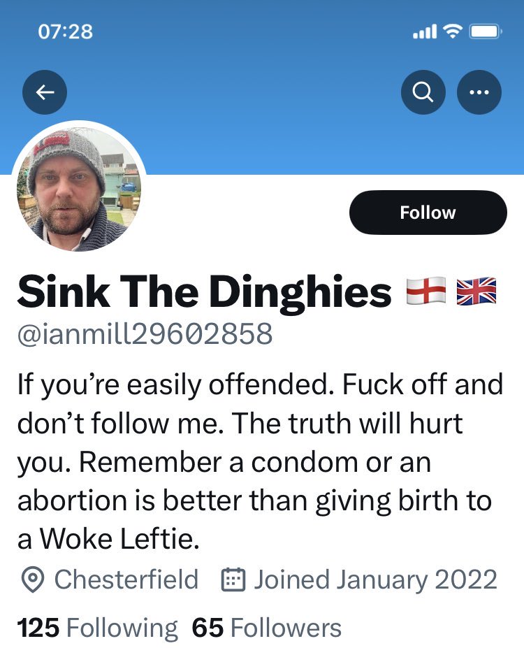 royaldocks's tweet photo. Another twitter nasty who thinks the flags indicate patriotism. Don’t tell them they mean idiocy and nastiness in equal measure. #twitternasty #twitterfool #twitteridiot @ianmill29602858 https://t.co/oaFEt4fO70