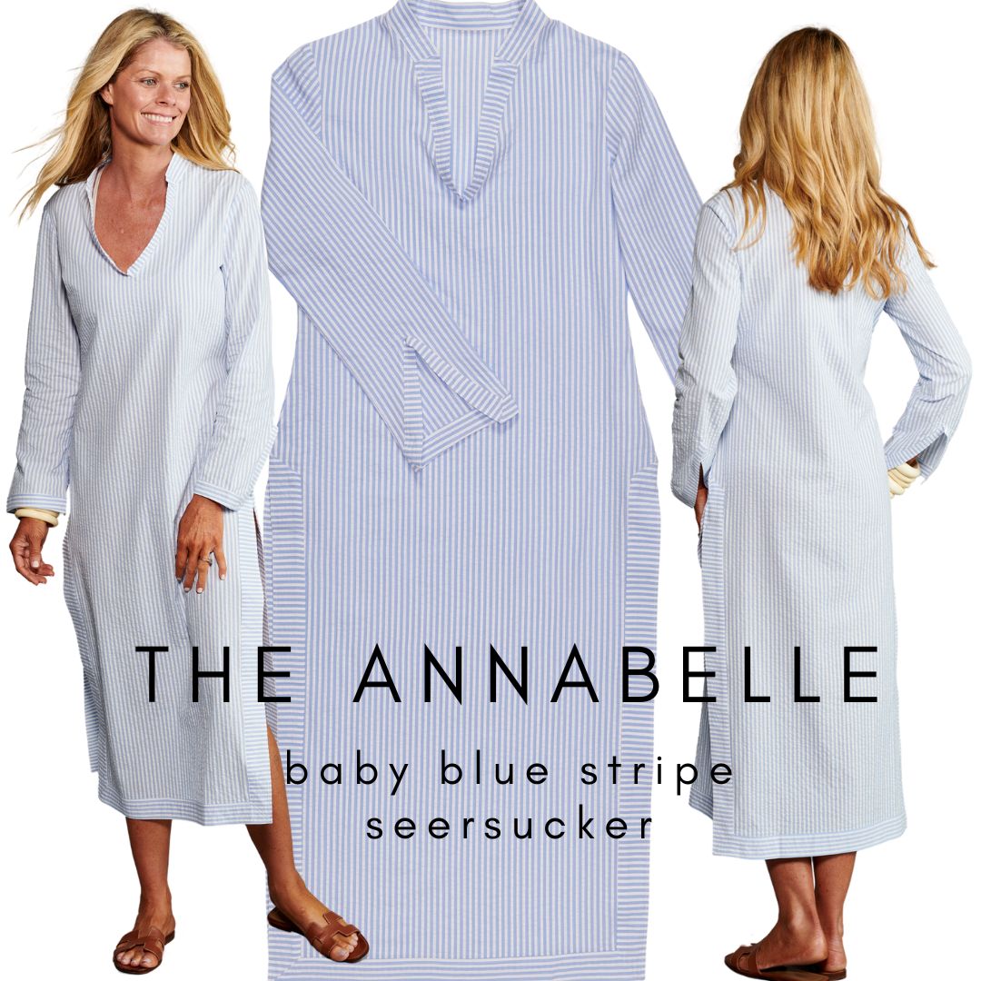 Introducing The Annabelle, our newest long tunic-style dress made with a 100% cotton seersucker fabric. It will be our warm weather go-to this season.
