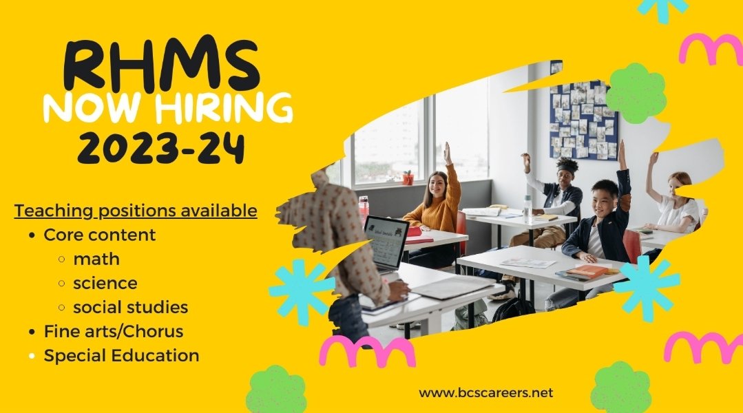 <a href="/RichmondHillMS/">RHMS</a> Richmond Hill Middle is looking for a few more excellent educators!  #OneBryan #excellenceandsuccessinallwedo
