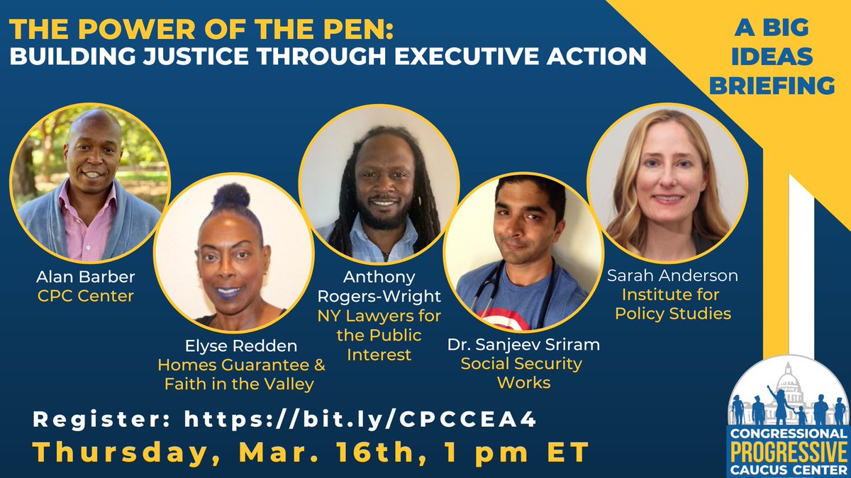WeBuildProgress's tweet photo. 🚨 THIS THURSDAY @ 1pm ET 🚨

We are hosting a discussion on Executive Actions so far and what to expect next w/ @AlanBdc, Elyse Redden of @FaithinValley, Anthony Rogers-Wright of @NYLPI, Dr. Sriram of @SSWorks, and Sarah Anderson of @IPS_DC

Register Now! https://t.co/rffk5tszJB https://t.co/uSX6863ANN