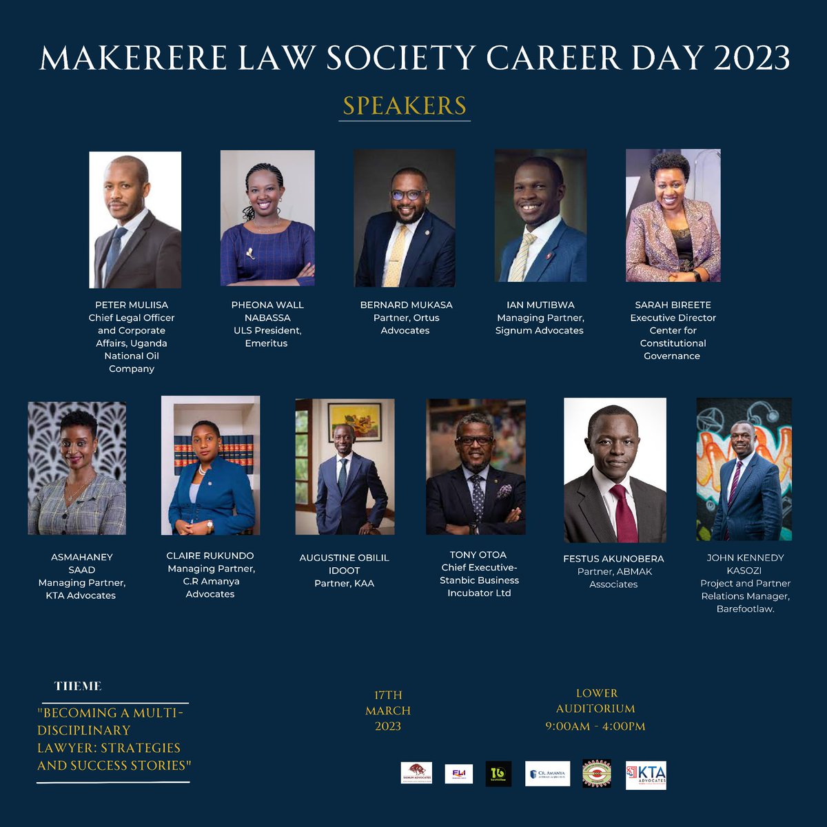 lawsocietymak's tweet photo. ANNUAL MLS CAREER DAY.
Don't miss this rare opportunity to learn from some of the distinguished legal minds in the country!
Our speakers will cover a wide range of topics, from legal ethics to other fields in the legal industry.
Date : Friday 17th March 2023
Venue. LLT, SoL. https://t.co/7XV7XXw79e