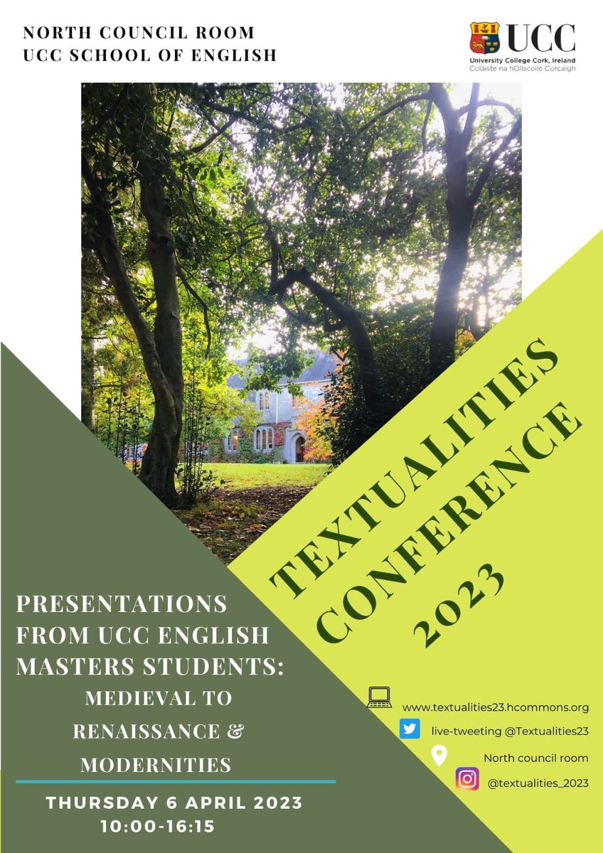 TEXTUALITIES23's tweet photo. The Textualities 2023 Conference is here! 

Oh. You don’t know what #Textualities23 actually is? Don’t worry, the English MA students at @UCC got you covered! Our blog intro wonderfully explains it! https://t.co/aYik2nqUgM

See you April 6th! https://t.co/nxpDbkSTD5