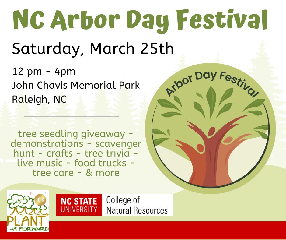 NCSUExtForestry's tweet photo. Join us tomorrow at the Arbor Day Festival at John Chavis Memorial Park! 
Plant a tree! Get free tree seedlings! Learn about trees &amp; the natural environment! Build a rain barrel! Meet Smokey the Bear! Hear live music! &amp; More!
@NCStateCNR @ncforestservice 
https://t.co/b8KrQRVhLW https://t.co/QvwpicropK