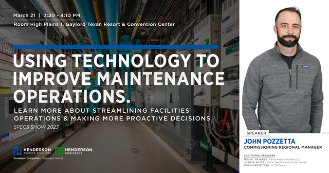 hendersonbuilds's tweet photo. #TeamHenderson's John Pozzetta, lead commissioning agent &amp; eastern regional commissioning manager, is presenting at #SPECSSHOW2023. We're excited to connect with industry leaders &amp; discuss what the future of #retail looks like. If you're attending, reach out so we can connect. https://t.co/mja8J5EYYW