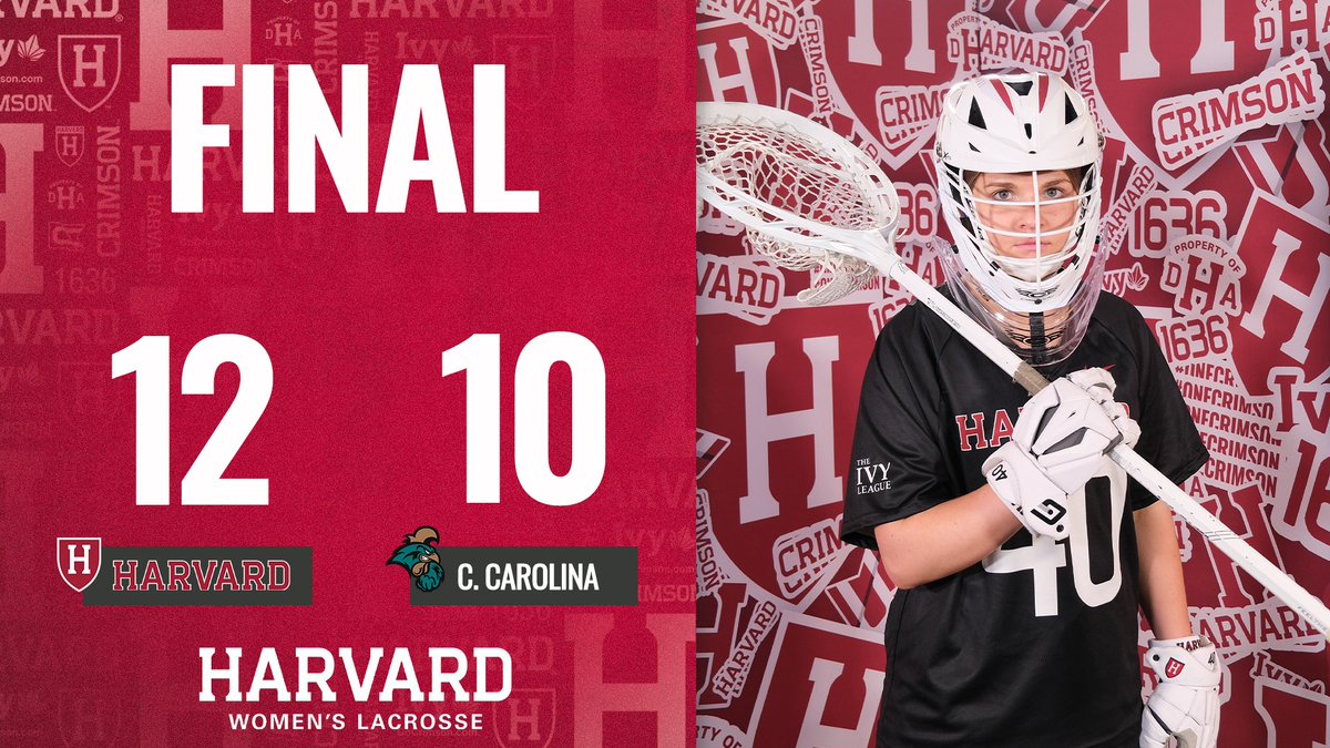 HarvardWLax's tweet photo. FINAL: Harvard 12, Coastal Carolina 10; Big days for Callie Hem (2G, 4A) and Riley Campbell (4G) along with Lizzie Francioli (11 saves)! #GoCrimson https://t.co/ZPewoXBqj4