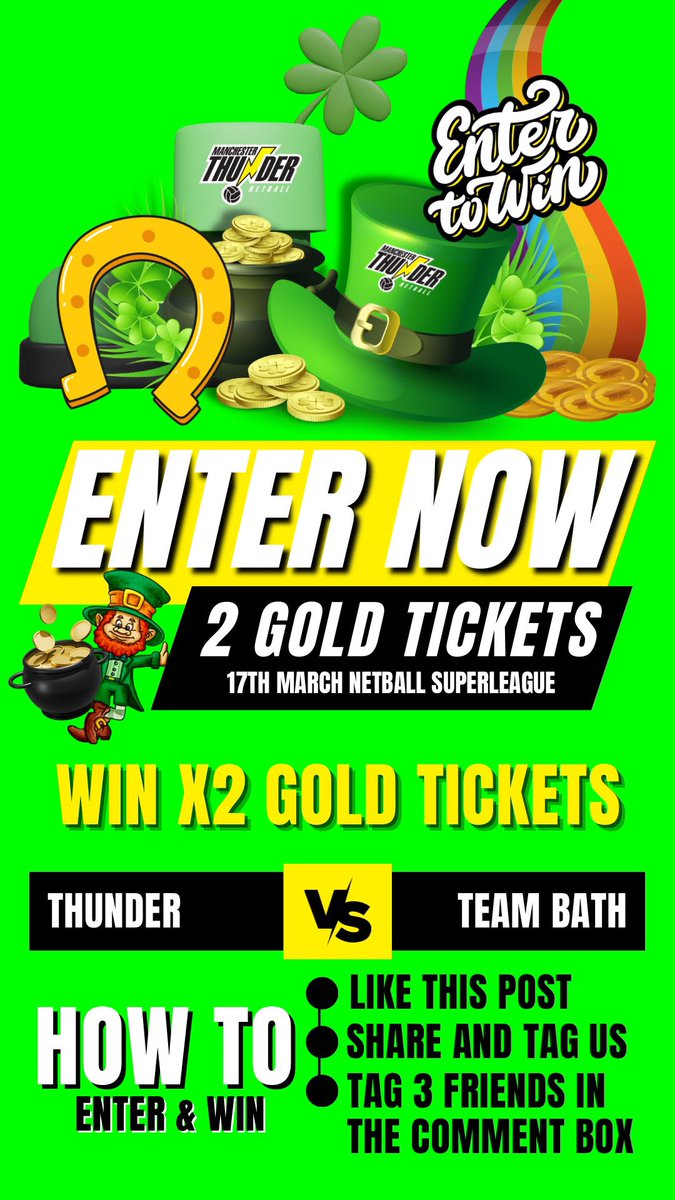 thundernetball's tweet photo. How would you like to win 2 GOLD TICKETS  to our next home fixture?

Thunder Vs @TeamBathNetball 
17th March.

How to win-
•Like this post
•Share and tag @thundernetball 
•Tag 3 Friends in the comments

#Giveaway #Competition #GiveawayAlert #thunderfamily #fanksmedia #netball https://t.co/y7JpNnJY7Z