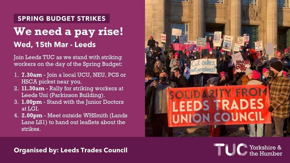 TOMORROW WE STRIKE! 
We strike alongside workers across many sectors fighting for a fair deal. 

Join us on the pickets and note we have a rally with other striking unions organised with <a href="/LeedsTUC/">Leeds Trades Council</a> at 11.30, with other solidarity activity to follow!

#ucuRISING #EnoughIsEnough