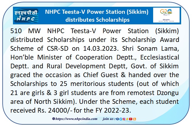 nhpcltd's tweet photo. NHPC Teesta-V Power Station (Sikkim) distributes Scholarships#Hydropower #nhpclimited #MinOfPower #power_pib #PIB_India https://t.co/5wzQAXUF8n
