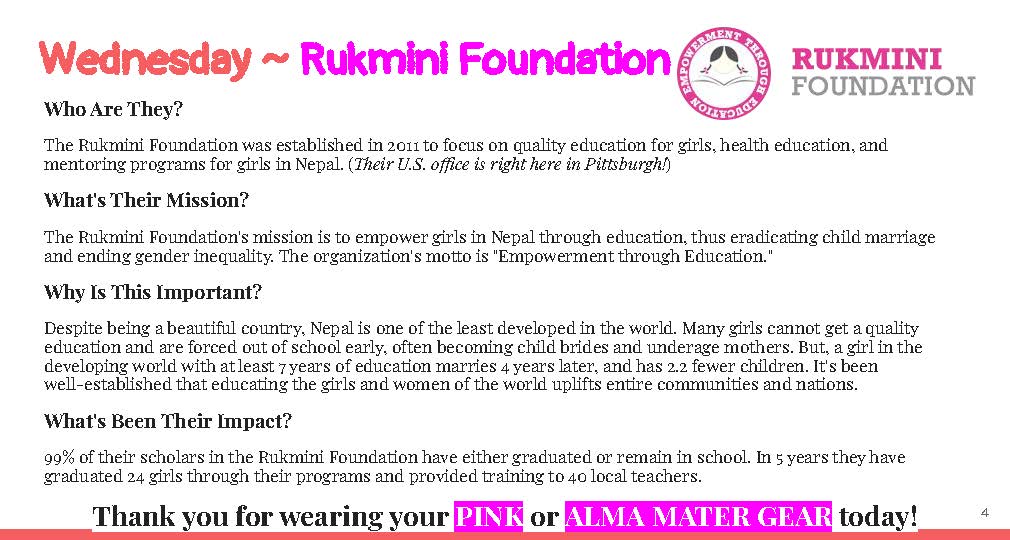 Tomorrows <a href="/MontourGirlUp/">Montour Girl Up</a> Dress Down For A Cause Week theme is in support of <a href="/RukminiFund/">Rukmini Foundation</a>! #MontourProud rukminifoundation.org