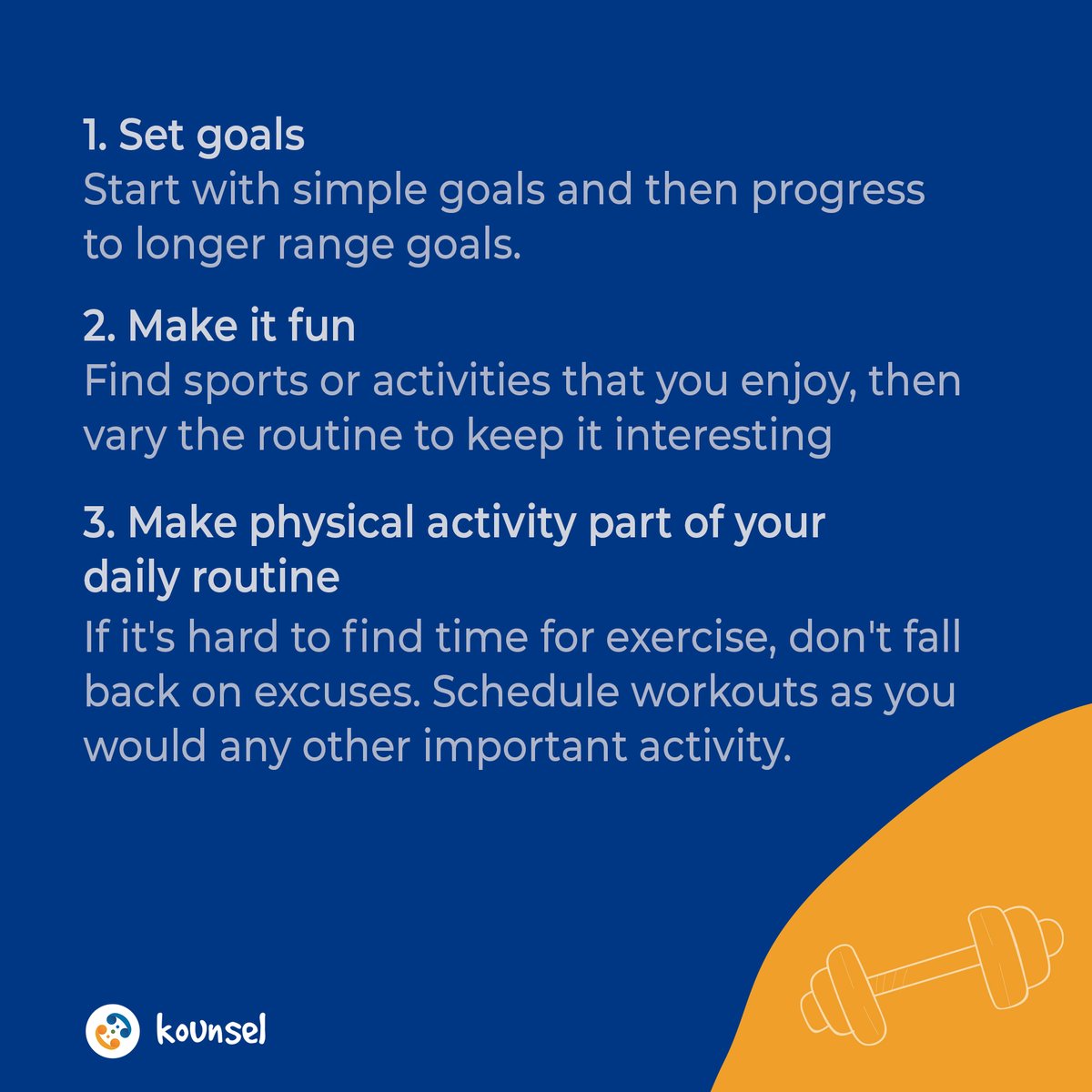 kounsel's tweet image. Here are 5 #effectivetips for staying #motivated with #exercise!