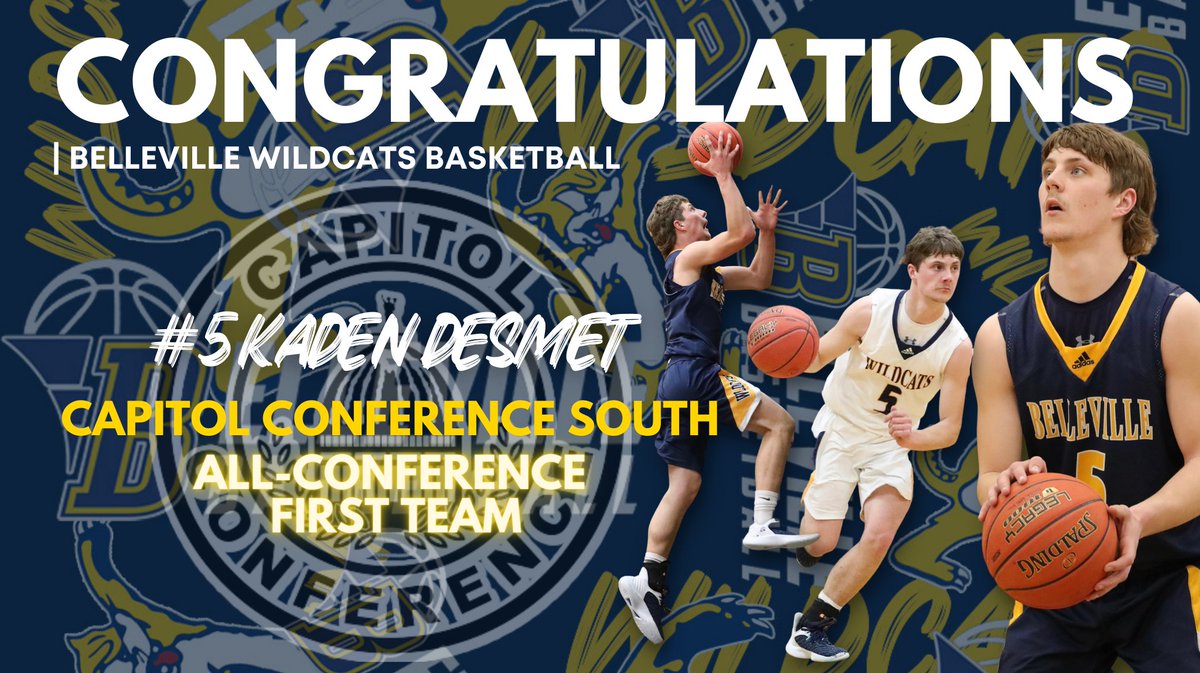 beans1369's tweet photo. CONGRATULATIONS to @BellevilleBBall seniors Kaden DeSmet and @demarcus_conner on being voted to the 2023 Capitol Conference South All-Conference FIRST TEAM!  WAY TO GO WILDCATS!  Thank you both for an INCREDIBLE SEASON!  #WildcatFamily #WildcatWay  #BellevilleProud #wibb https://t.co/BS6X11eQl5
