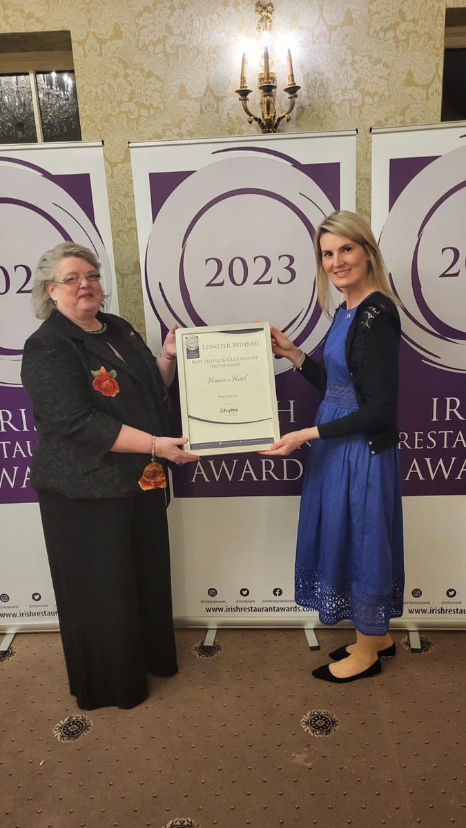 Margaret Thompson & Iva Papeschova of Hunter’s Hotel receiving the award for Best Hotel Restaurant in Co. Wicklow at the Irish Restaurant Awards. hunters.ie
