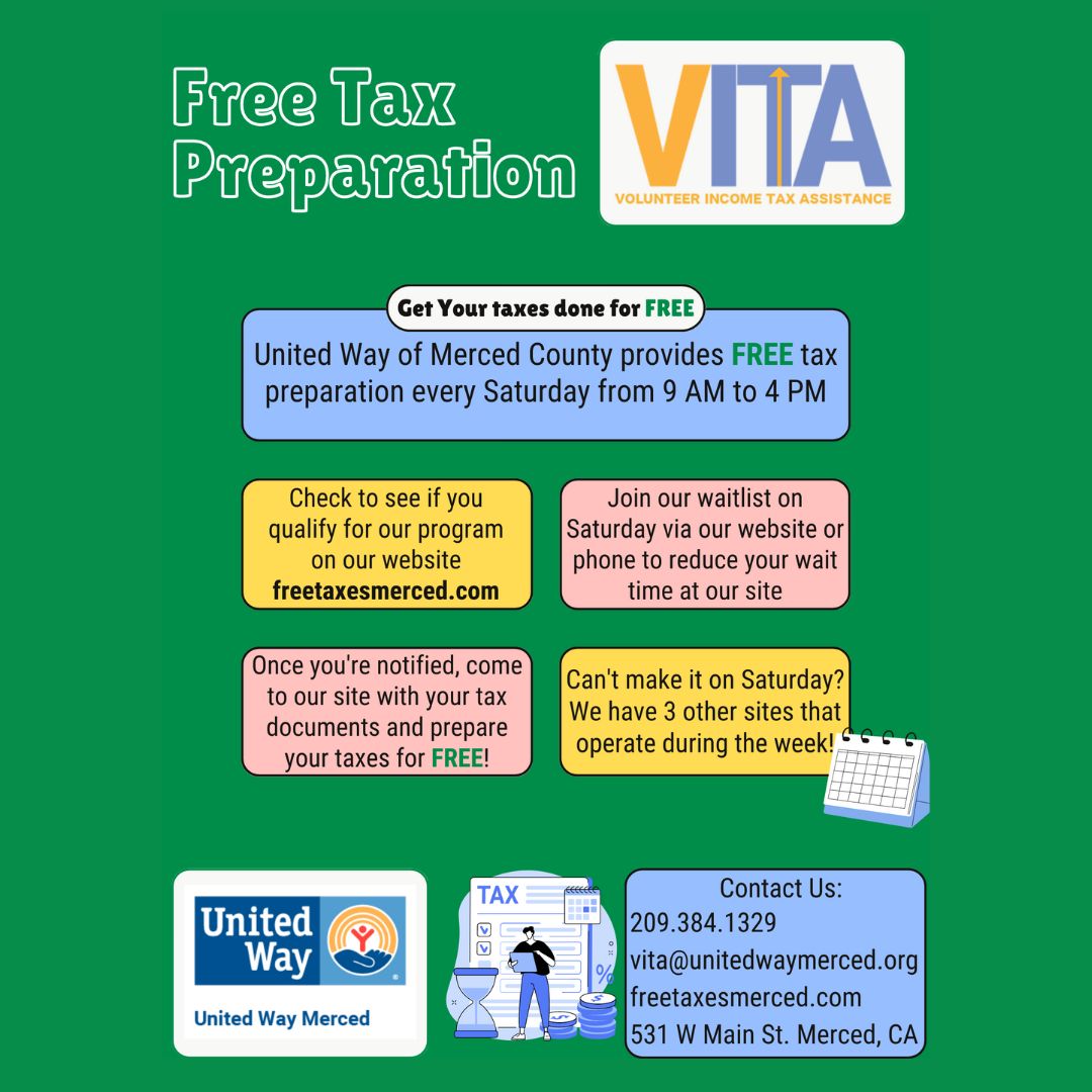 UCMBasicNeeds's tweet photo. With the Tax Season coming up, we can all use an extra hand filing our taxes. United Way of Merced County is offering FREE Tax Preparation for anyone that qualifies. Be sure to sign up and let your friends and family know!
@ucmerced @rufusbobcat @unitedwaymerced https://t.co/8Sb3hg4brX