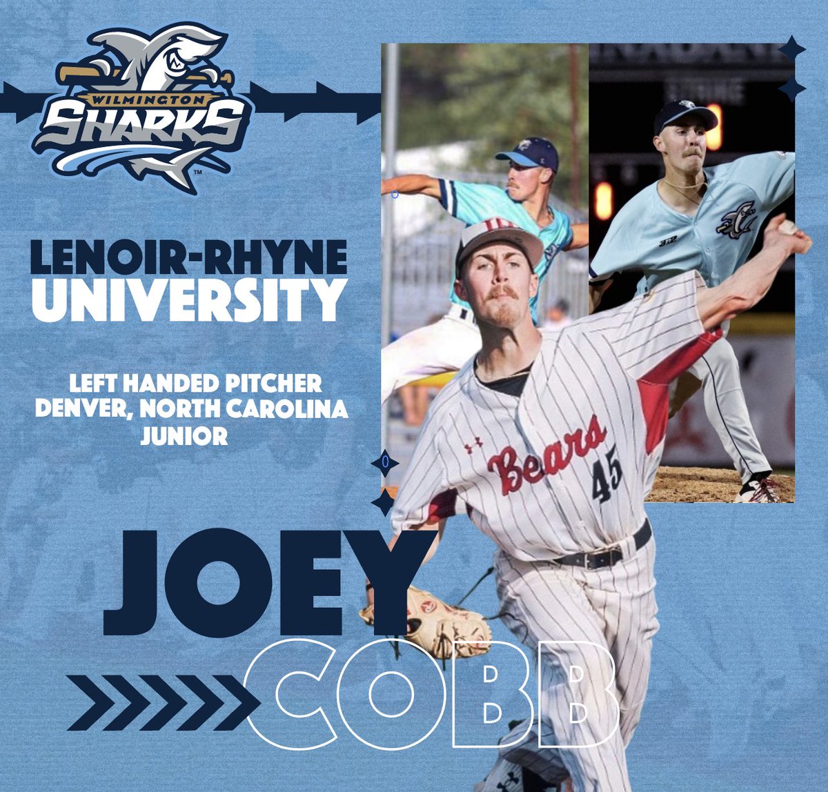 🚨PLAYER SIGNING🚨
Sharks fans, we have another player signing announcement!
Please welcome back to the "Shark Tank" Joey Cobb !
Joey is a LHP out of Lenoir-Rhyne University and is from Denver, North Carolina. 
 
Welcome back to the Sharks, Joey  🦈
#FinsUpWSharks
