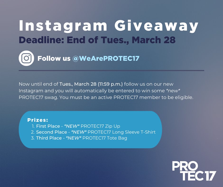 Did you hear?? We're hosting a giveaway with NEW #UnionSwag for all active PROTEC17 members who follow us on Instagram by Tues., March 28. The prizes are all new merchandise that is about to hit our online store! 😜